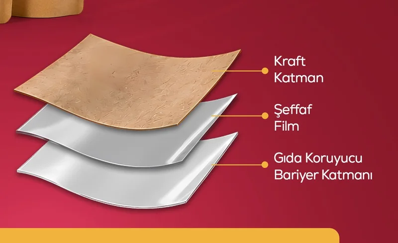 Geniş Pencereli Kraft Doypack malzeme katmanları